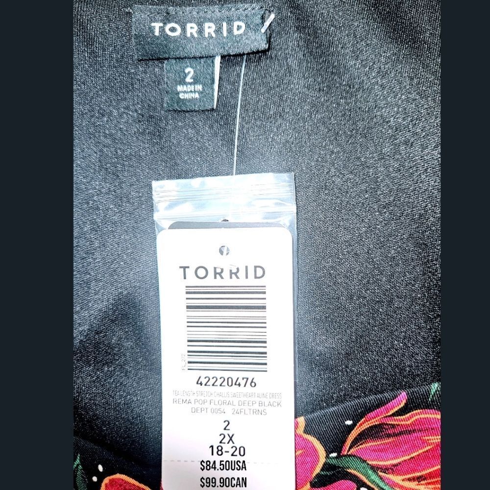 TORRID Women's  Tea Length Stretch Challis Sweetheart floral dot A-line dress 2X - Picture 16 of 17